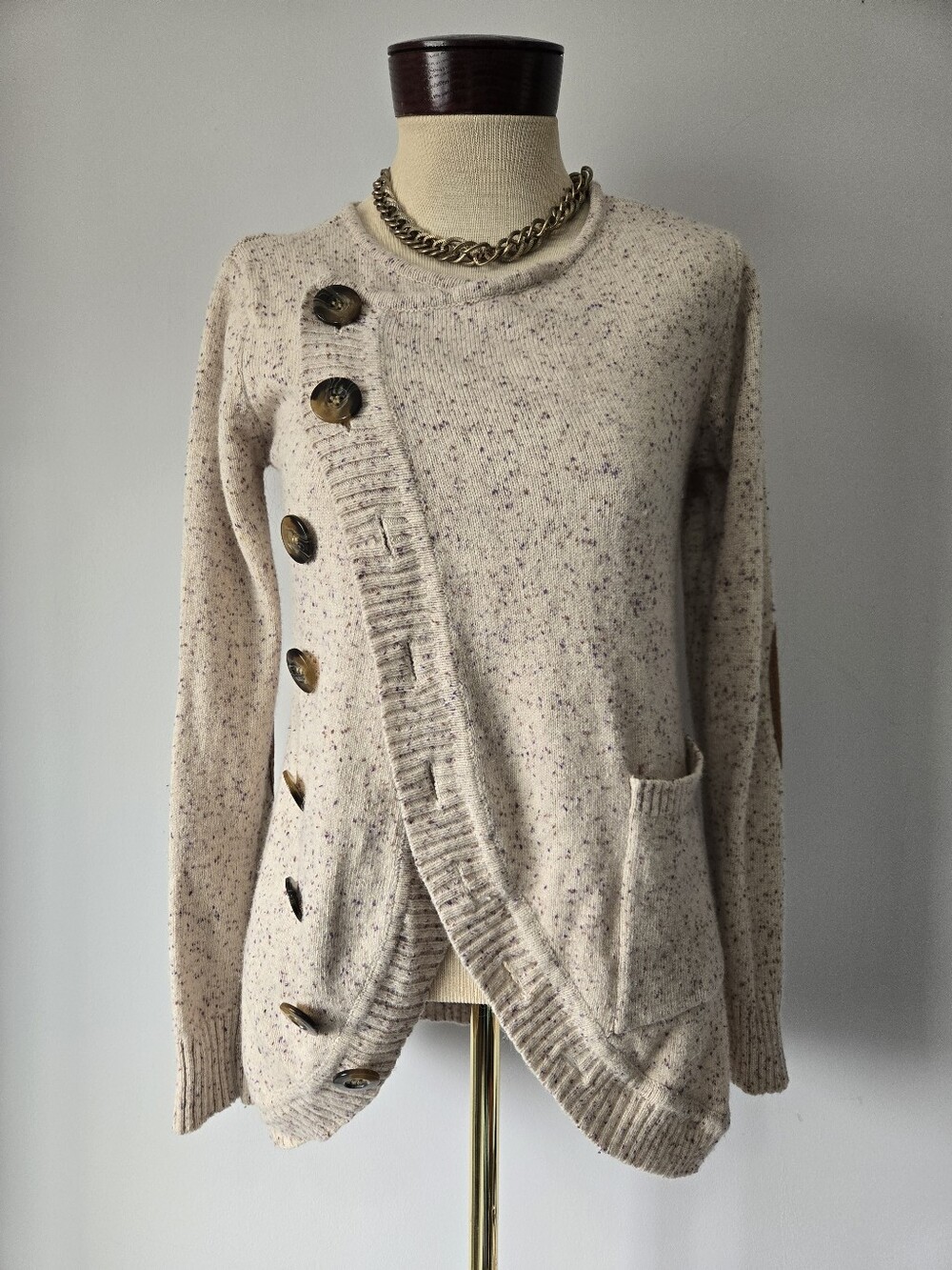 Vero Moda Wool Blend Cream Speckled Sweater With Elbow Patches. Size M